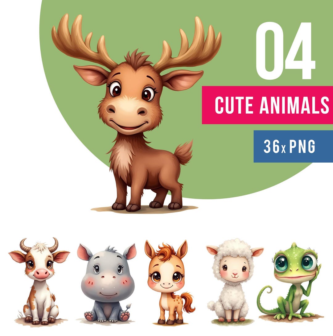 Watercolor Cute Animals Clipart, Cute Animal Bundle, Clipart Bundle ...