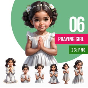 Communion en prière, Latino Girl mains en prière, Clipart PNG, Clipart Nativité, hispanique, aquarelle de filles Latino, téléchargement numérique