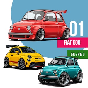Retro Fiat 500 Illustration PNG | Vintage Italian Car Clipart | Digital Car Art Download | Cute Classic Auto Artwork