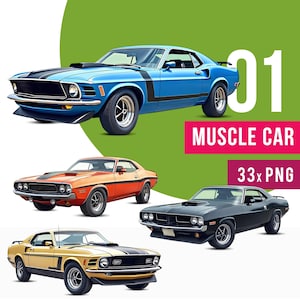 Automotive Clipart, Muscle Cars PNG, Classic American Cars,Vintage Retro Car PNG, Old Cars png Clipart, Vintage 70&#39;s 80&#39;s Cars