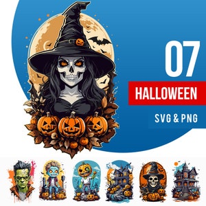 Halloween Clipart Bundle SVG and PNG Witch Horror House Grave Digital Download File Spooky Season Monster Halloween 2023