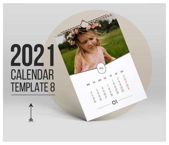 2021 Photo Calendar Printable | Monthly Calendar in LETTER SIZE + A3 + A4 | Instant Digital Download | 13 Photoshop Template