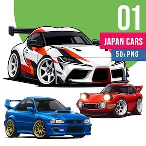 Imágenes prediseñadas de autos deportivos japoneses: leyendas de las carreras PNG (50 archivos)