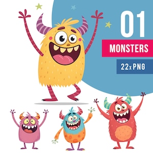 Cute Monsters Clipart Png, Little Chibi Monsters, Baby Monster Clip Art, Cute Spooky Characters, Sublimation Design, Digital Download