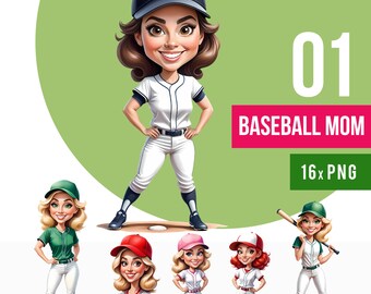 Baseball Mom Clipart, Sports PNG Graphics (Digital Download)