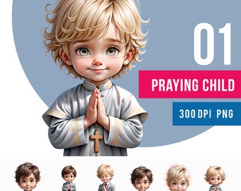 Children Praying Clipart, Digital PNG, Bundle, for first, Holy Communion, Boy Cartoon, Kid for tshirt, sublimation downloads