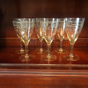 Etched Glass Goblets, Topaz, Set of 6