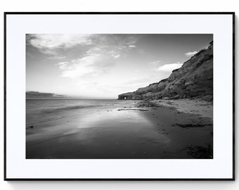 Prince Edward Island Beach Wall Art, Black and White Red Sandstone Cliffs Print, Artistic Serene Ocean, Home Decor, Perfect Gift