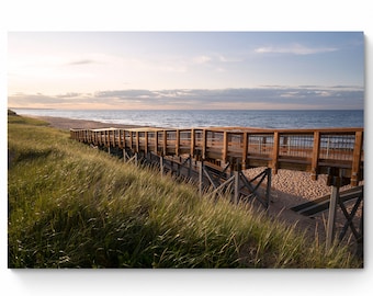 Ocean Sunset Wall Art, Breathtaking PEI Beach Boardwalk Photo and Canvas Print, Enhances Home Ambiance, Perfect Gift for Home