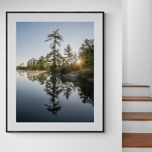 Sunrise Silhouette Pine, Landscape, Lake Print, Vertical Print, Canadian Shield, Ontario, Fine Art Photo or Canvas Print, Wall Art, Decor