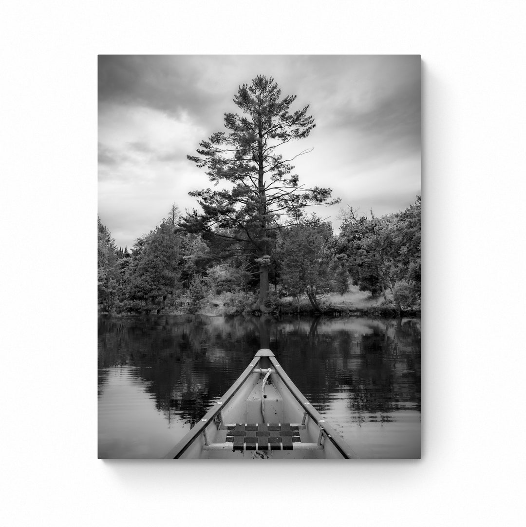Canoe Print, Black and White Photography, Lake Landscape, Fine Art