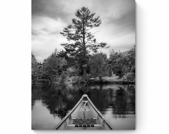 Canoe Print, Black and White Photography, Lake Landscape, Fine Art Photo or Canvas Options, Nautical Image, Ontario, Wall Art, Cottage Decor