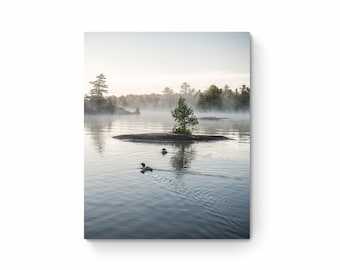 Common Loon Photography Print: Misty Lake Landscape Art