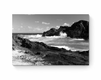Oahu Hawaii Beach Photo: Black and White Coastal Landscape Art