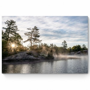Misty Sunrise Lake Print, Morning Fog on Canadian Shield, Landscape, Ontario, Canada, Fine Art Photo or Canvas Options, Wall Art