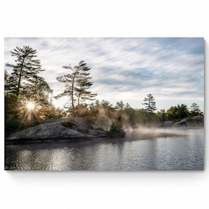 Misty Sunrise Lake Print, Morning Fog on Canadian Shield, Landscape, Ontario, Canada, Fine Art Photo or Canvas Options, Wall Art