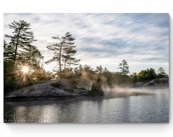 Misty Sunrise Lake Photo Print: Canadian Shield Landscape Wall Art