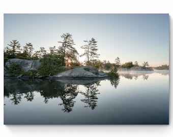 Sunrise Lake Photo Print: Foggy Canadian Shield Landscape