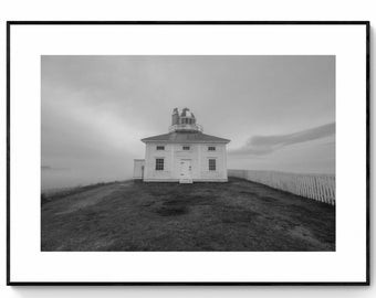 Cape Spear Lighthouse Photography Print, Black and White, Historic Newfoundland, Nautical Wall Art Image, Fine Art Photo or Canvas Options