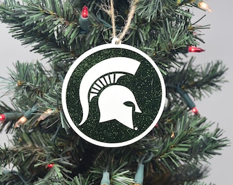 Michigan State University Ornament with Green Resin