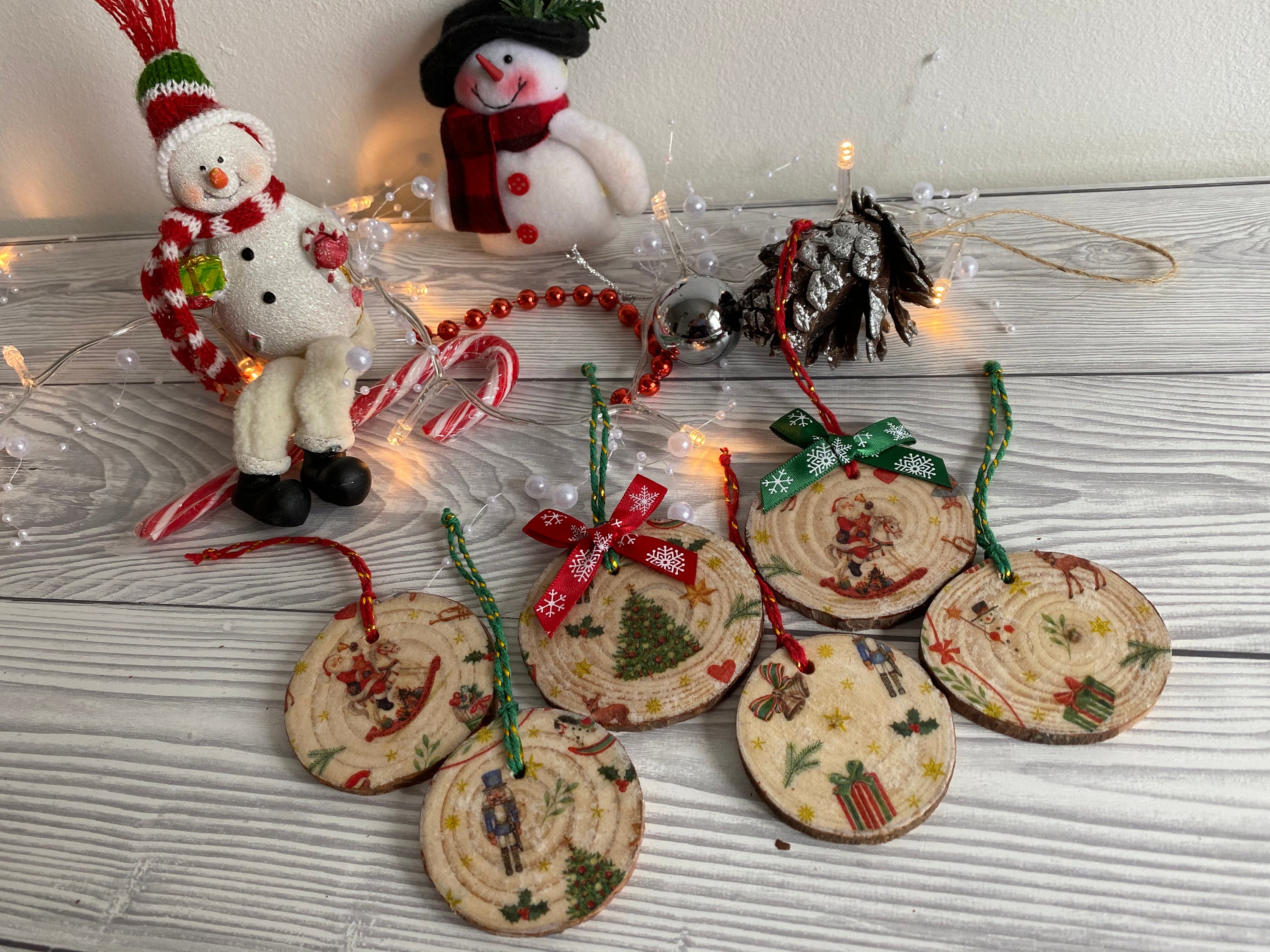 Pack of 6 Handmade Christmas Tree decorations wooden Etsy