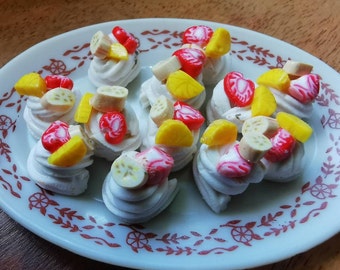 Miniature Clay Food. Fruit Meringues. 6 0r 12 Pieces. 1/6 Scale. For 11/12 &quot; dolls and dioramas