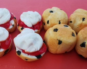 Miniature Clay Food. Full Scones and Scones with jam and cream(8) 1/6 scale 1:6 scale. Suitable for 11/12&quot; dolls