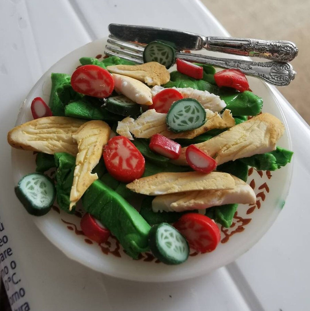 Miniature Clay Food. Roast Chicken and Salad. 1/6 Scale 1:6 Scale ...