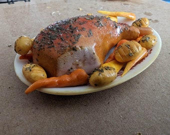 Miniature Clay Food. Leg of Lamb with slices/ 1/6 Scale. Suitable for 11/12" dolls