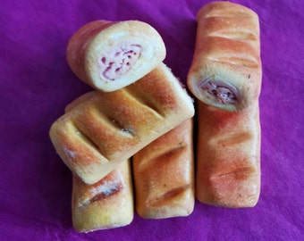 Miniature Clay Food. 6 Jumbo Sausage Rolls. 1/6 scale 1:6 scale. Polymer Clay. Suitable for 11/12" dolls and dioramas