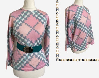 DE VERLON 1980s / French vintage Pastel multicolor sweater / Stretchy synthetic wool / Size M