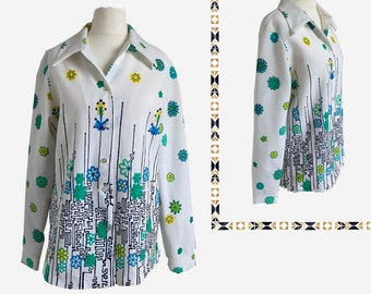 VINTAGE 1970's graphic patterned shirt/blouse - size L