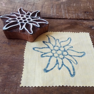 Handskuren trästämpel Edelweiss – Alpblommotiv för tygtryck, papperstryck, blocktryck, gör-det-själv-projekt, L3