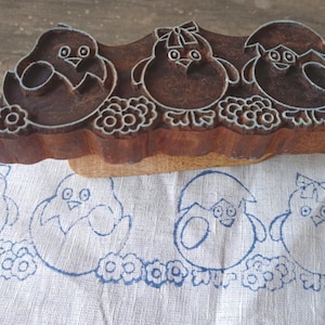 Stoffdruckstempel Oster Küken frisch geschlüpft- handgeschnitzter Holzstempel auch für Keramik & kreative DIY-Ideen  17cm lang