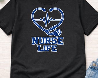 Nurse Life Sublimation PNG Distressed Stethoscope Heart Design | Vintage Nursing T-Shirt Digital Download | RN LPN Medical Gift Graphic