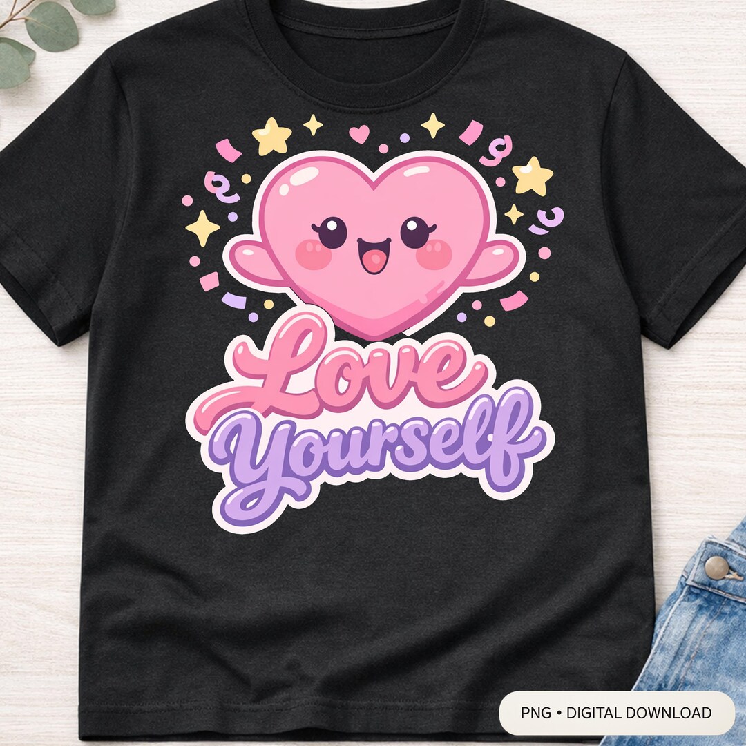 Kawaii Love Yourself PNG Sublimation Design | Cute Heart Clipart | Self ...