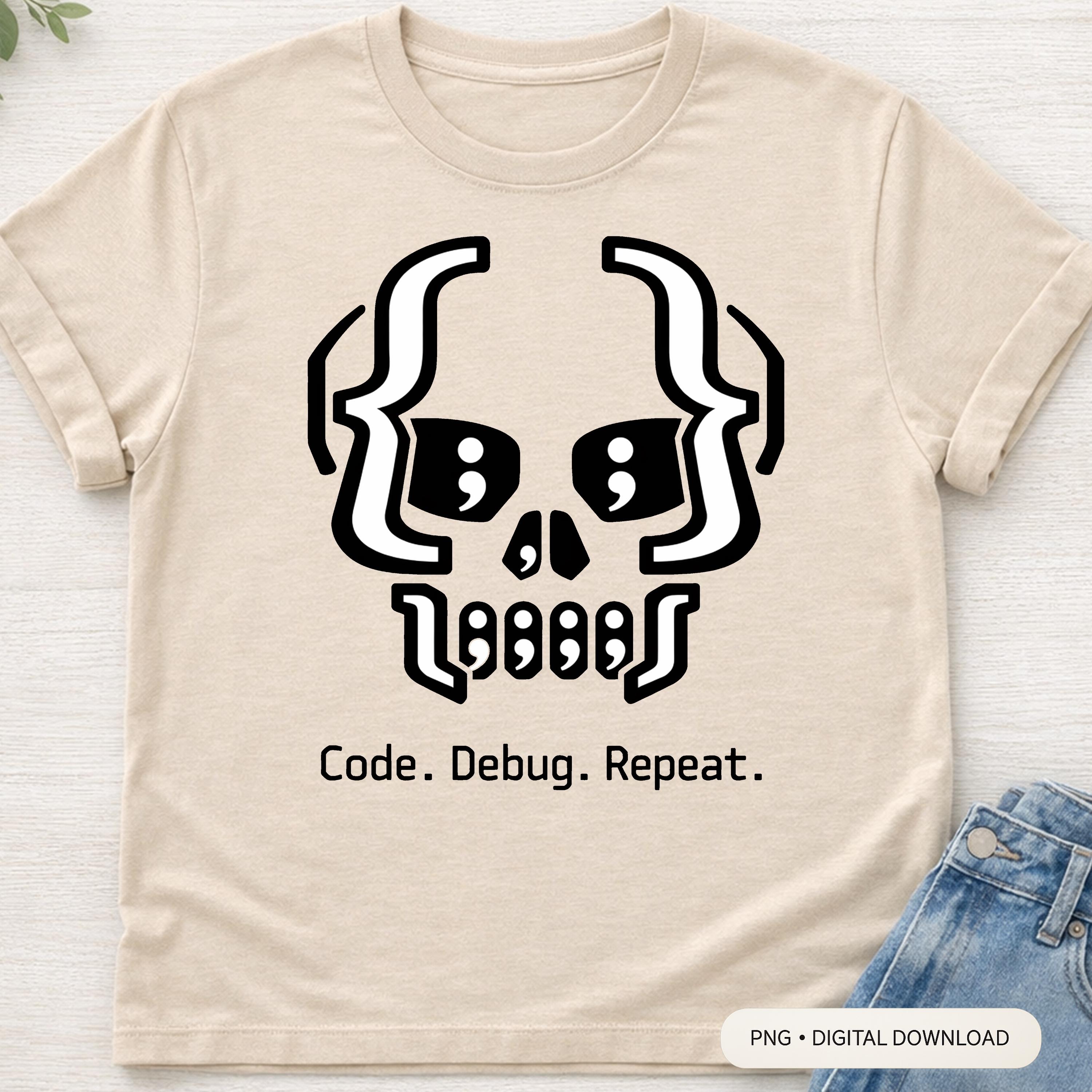 Funny Programmer Skull Sublimation PNG | Code Debug Repeat | Software ...