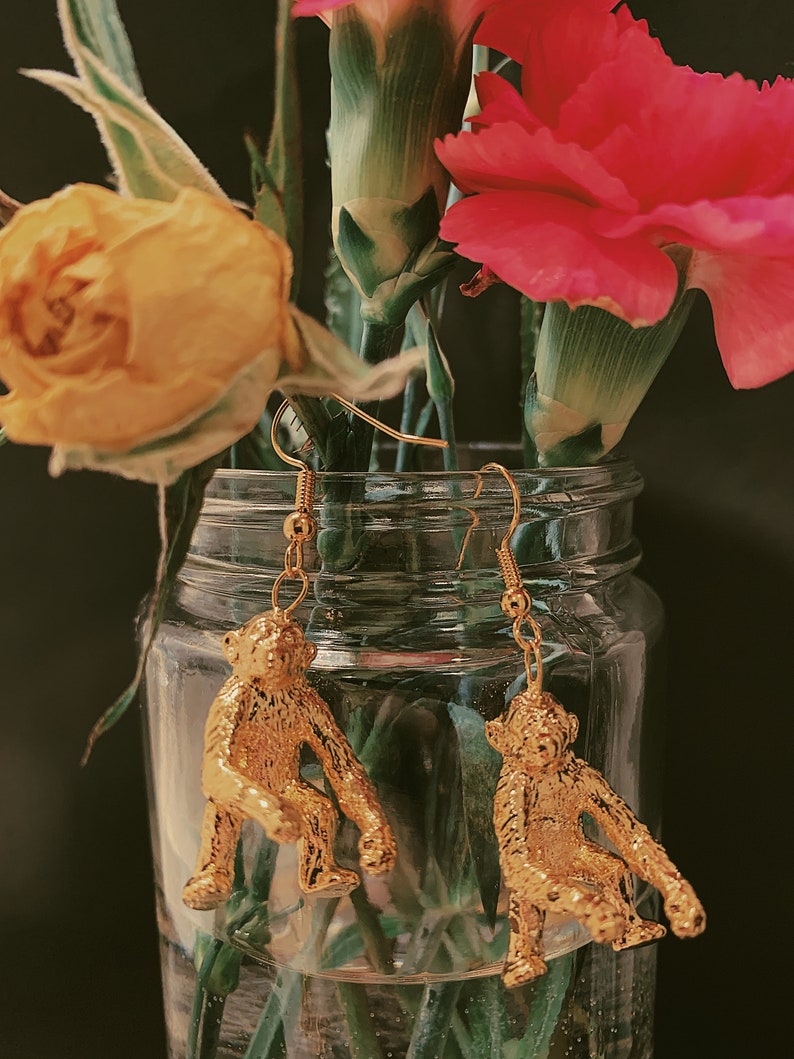24k gold plated chimpanzee earrings
