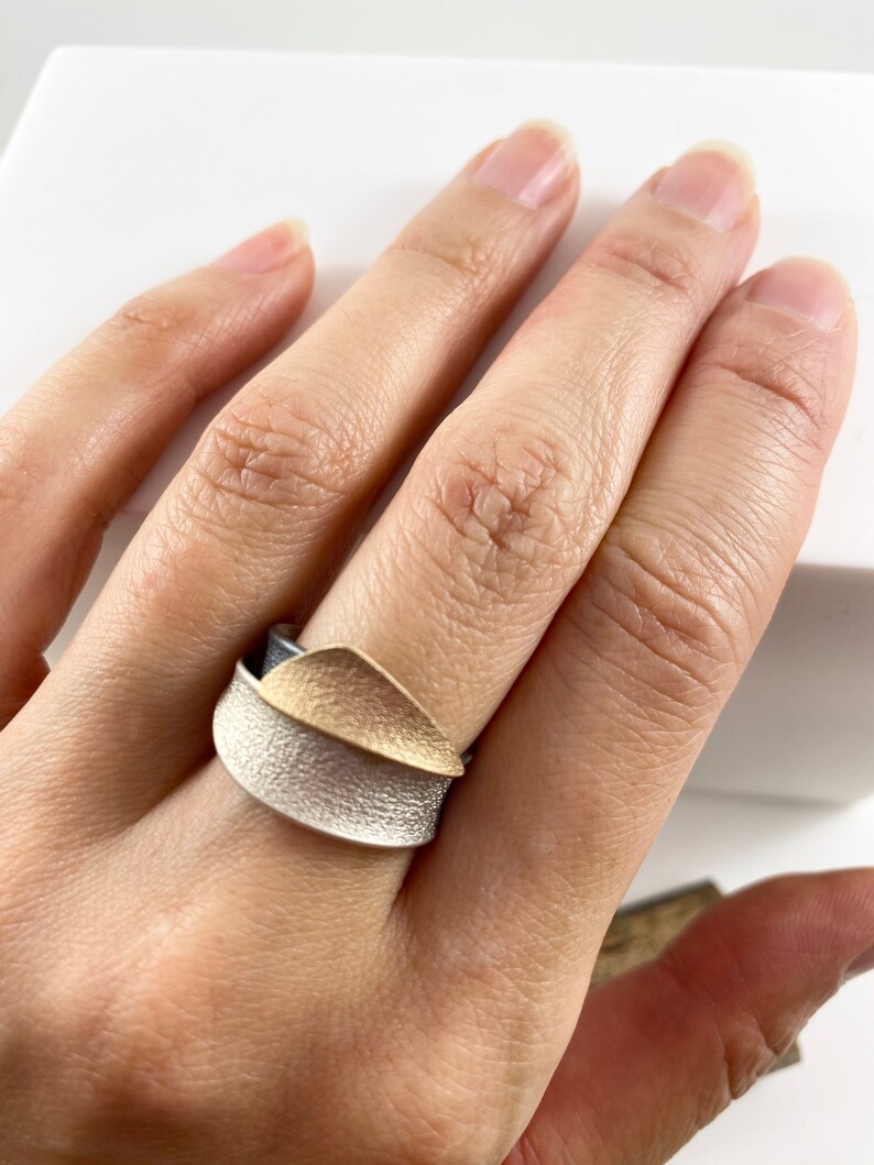Comfortable Band |Signature ring Custom sizing TRI-COLOUR RING Oxididated Silver |Waves Nature Instock 10K Sterling Silver
