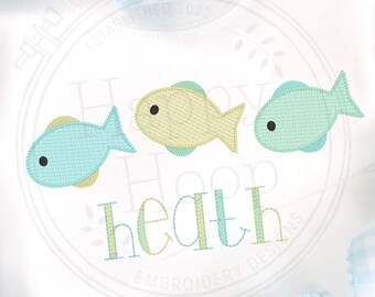 Fish Trio Sketch Design, Fish Trio Embroidery Design, Aquarium Design, Fish Embroidery Design, shopHappyHoop, Sketch Fill Fish Design, Fishy