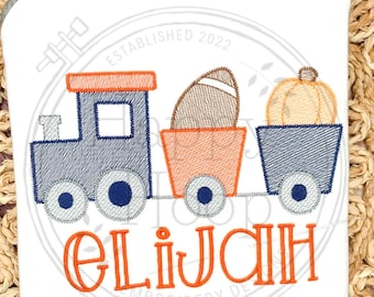 Football Pumpkin Train Sketch Design, Fall Pumpkin Train Embroidery Design, Football Pumpkin Design, shopHappyHoop, Quick Stitch Fall Design