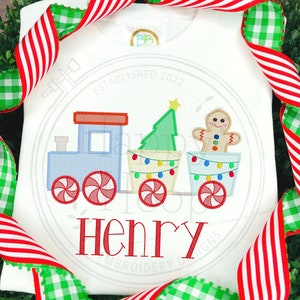 Christmas Train Sketch Fill Embroidery Design, Gingerbread Train, Christmas Tree Train Design, Sketch Christmas Design, shopHappyHoop
