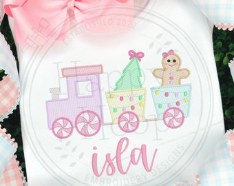 Christmas Train Sketch Fill Embroidery Design, Gingerbread Train, Christmas Tree Train Design, Sketch Christmas Design, shopHappyHoop