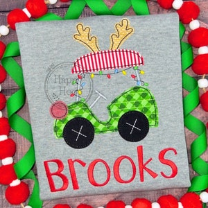 Christmas Golf Cart Applique Design, Reindeer Golf Cart Bean Applique Design, Golf Cart with Christmas Lights Applique, shopHappyHoop