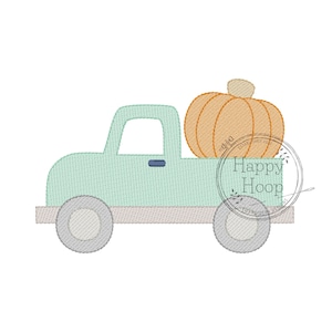 Pumpkin Truck Sketch Design, Sketch Fill Fall Truck Embroidery, Fall Pumpkin Truck Embroidery Design, Fall Pickup Truck, Pumpkin Season