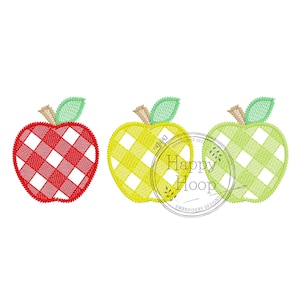 Gingham Sketch Apple Trio, Back to School Design, Sketch Embroidery, Back to School Apple Design, Apple Trio Embroidery Design, Happy Hoop