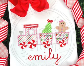 Christmas Train Zig Zag Applique, Gingerbread Train, Christmas Tree Train Applique, Zig Zag Christmas Design, shopHappyHoop, Christmas