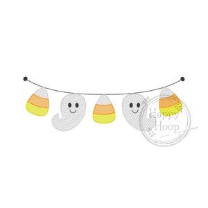 Ghost and Candy Corn Bunting, Boy Ghost Halloween Bunting Embroidery Design, Halloween Embroidery, Spooky Season, Trick or Treat, Sketch