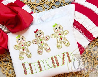 Gingham Gingerbread Trio, Boy Girl Gingerbread Embroidery Design, Gingerbread Trio Sketch Design, shopHappyHoop, Christmas Gingerbread Trio