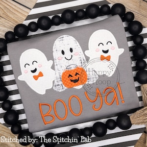 Boy Ghosts Zig Zag Applique, Trick or Treat Ghost Trio, Boy Ghost Applique Design, Halloween Embroidery, Ghost with Pumpkin Embroidery
